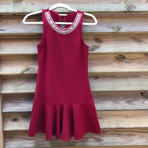 Red Jewel Neck Dress